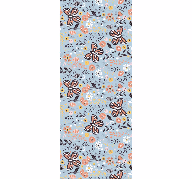 Black and blue floral butterfly Wallpaper - TenStickers