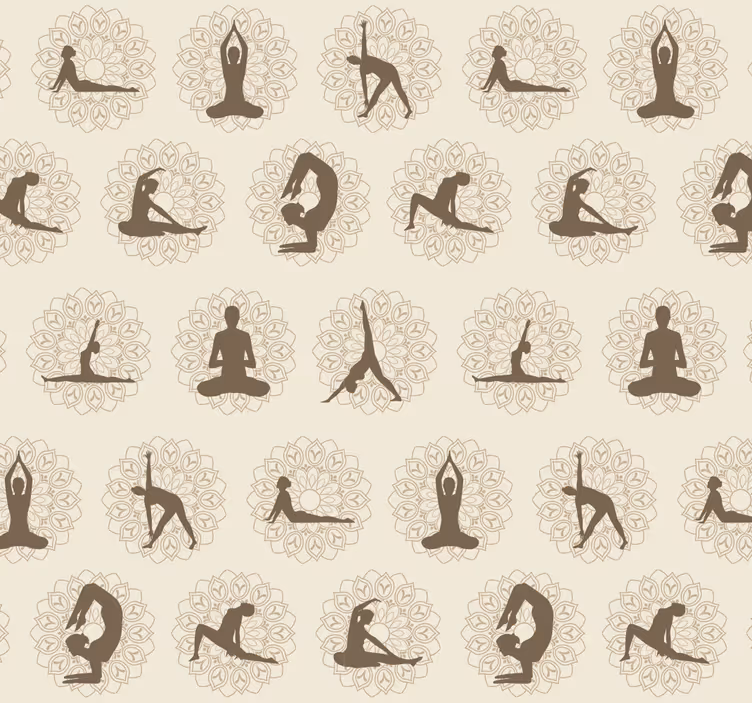 brown yoga icons Beige Wallpaper - TenStickers
