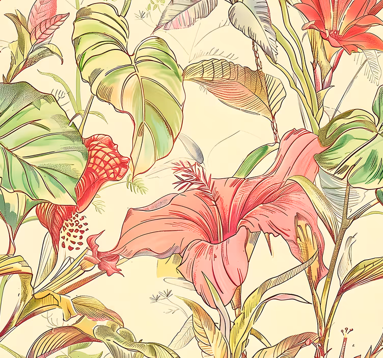 English flowers pattern leaf wallpaper - TenStickers