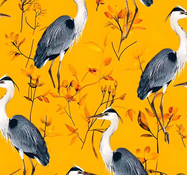 Herons pattern Yellow wallpaper - TenStickers