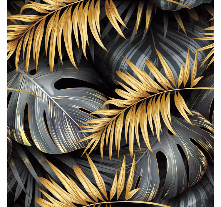 Tropical leaves Black wallpaper - TenStickers