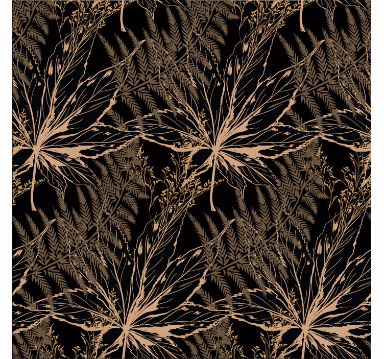 Big golden leaves Black wallpaper - TenStickers