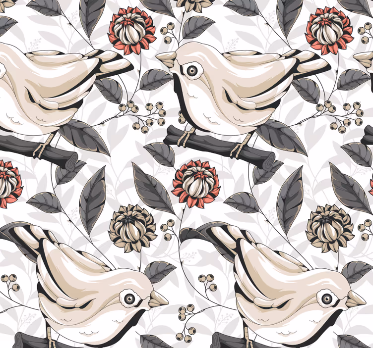 Floral bird tiles floral wallpaper - TenStickers