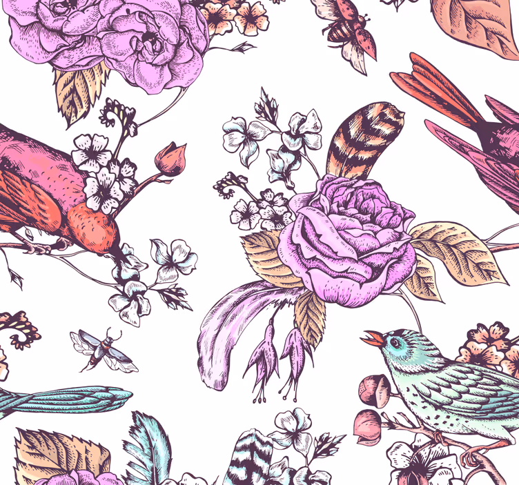 Floral bird design floral wallpaper - TenStickers