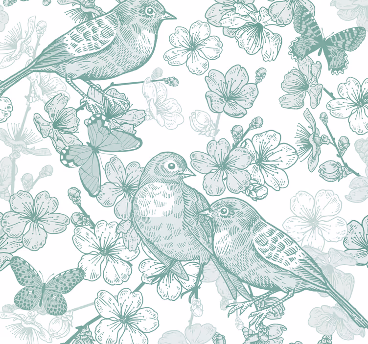 Floral Avian Motif birds wallpaper - TenStickers