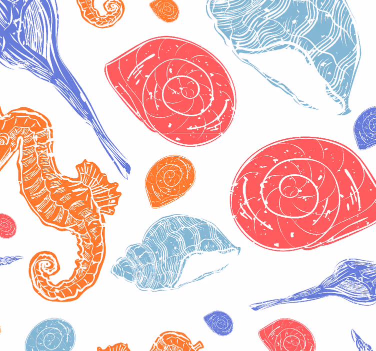Seahorse Seashell Pattern fish wallpaper - TenStickers