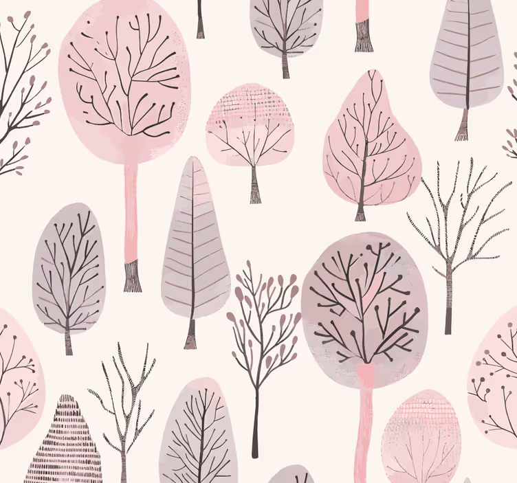 Nordic trees Pink wallpaper - TenStickers