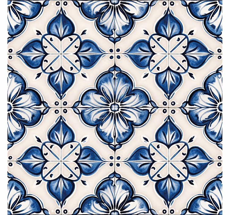 Blue floral pattern tile wallpaper - TenStickers