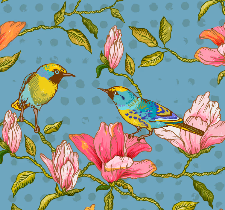 Exotic birds flower wallpaper - TenStickers