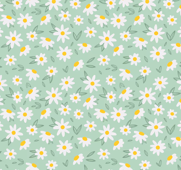 Daisy flowers on a green hallway wallpaper - TenStickers