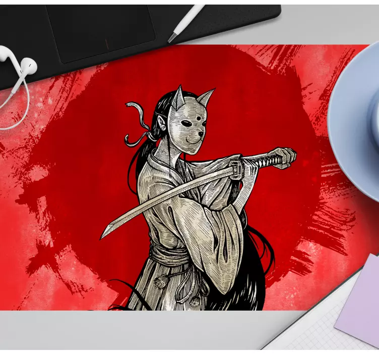 Mask face Samurai girl warrior anime mouse pad - TenStickers