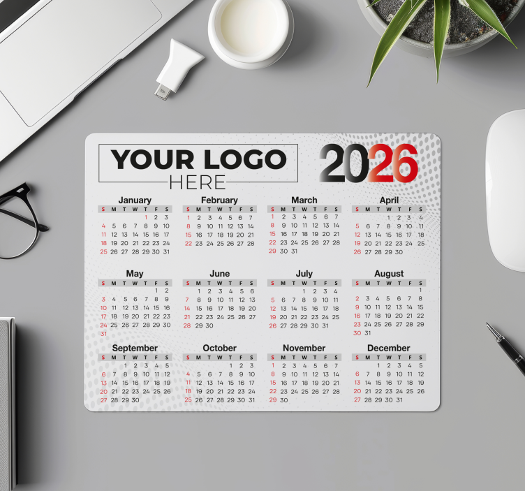 Personalised mouse mat calendar 2026 with logo - TenStickers