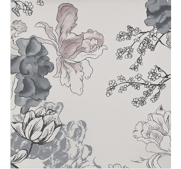 Grayscale watercolour fowers roller blind for living room - TenStickers