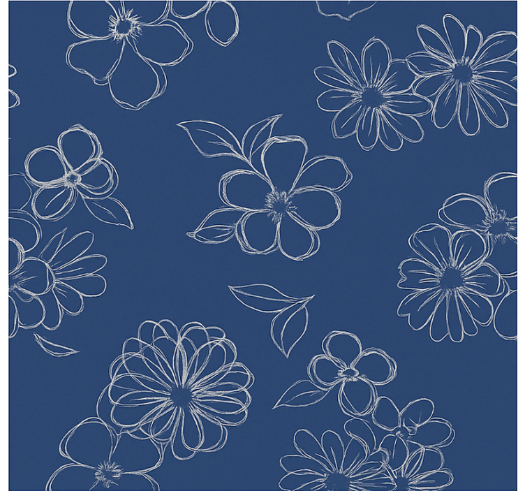 Blue outline florals master bedroom roller blind - TenStickers