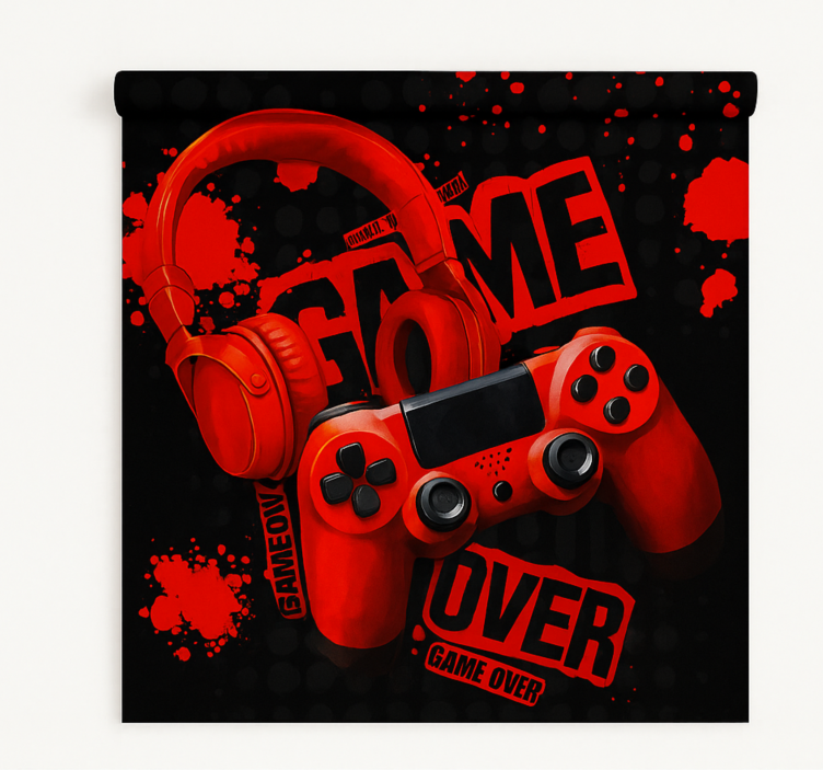 Red headphone game over  geek roller blind - TenStickers