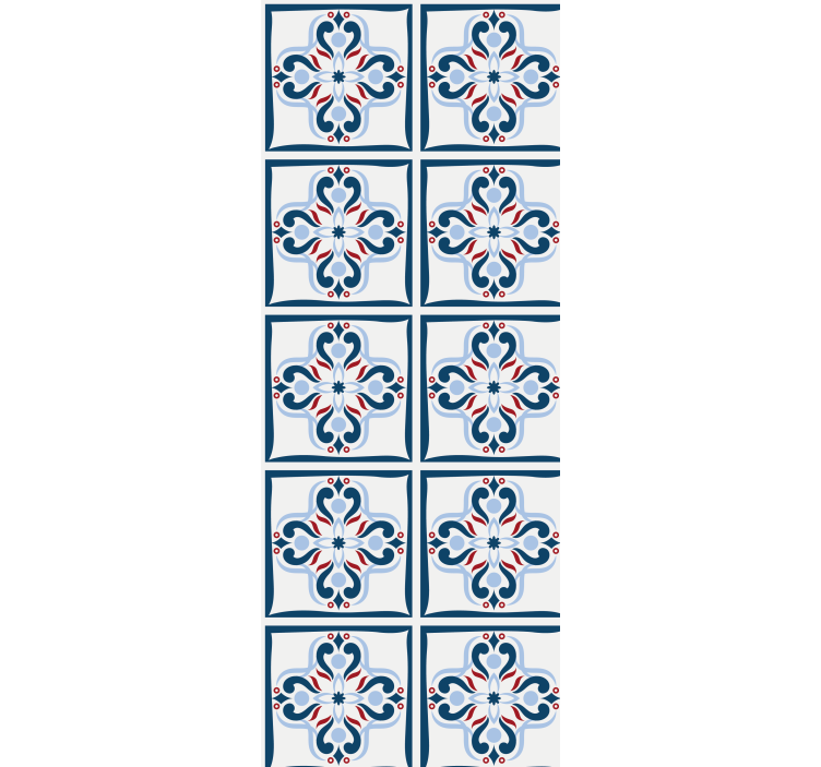 Roller blind for kitchen window in blue and red tile - TenStickers
