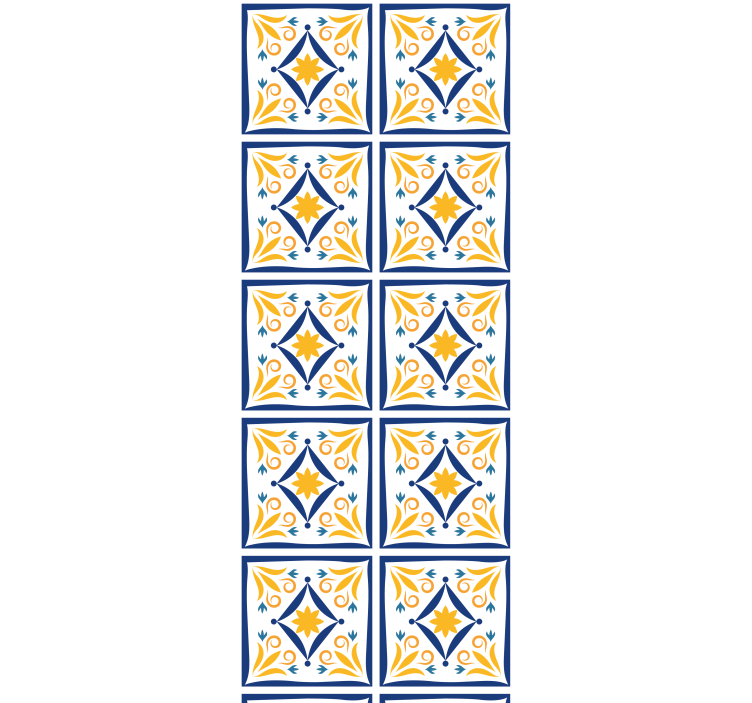 Roller blind for kitchen window in blue and yellow tile - TenStickers