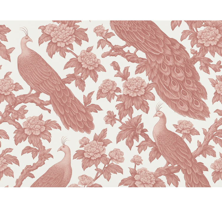 Pink roller blind with textile pink peacocks pattern - TenStickers
