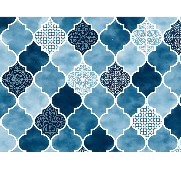 Blue roller blind blue watercolor moroccan design - TenStickers