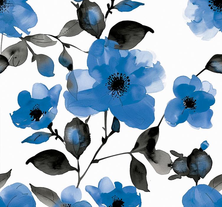 Blue roller blind with blue poppies design - TenStickers