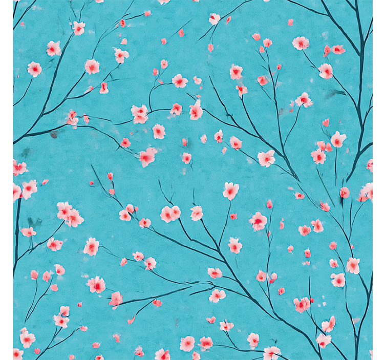 Blue roller blind with teal cherry blossoms - TenStickers