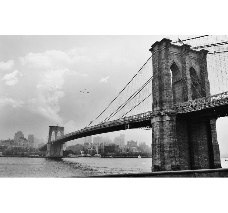 Grey roller blind wall mural for living room with nyc bridge - TenStickers