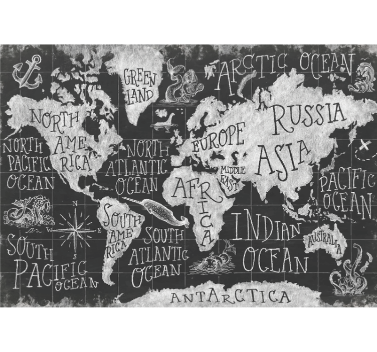 Grey roller blind mythical world map design - TenStickers
