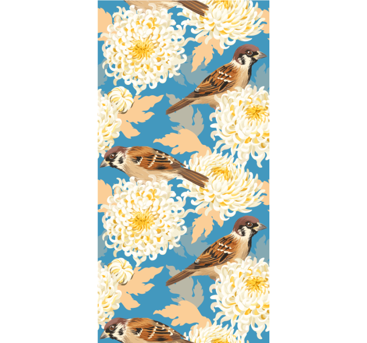 Colorful flowers and sparrows animal roller blind - TenStickers