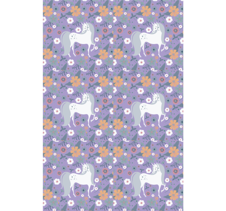 Purple unicorns and flowers kids roller blind - TenStickers