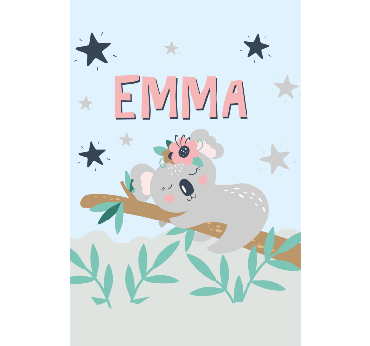 Baby koala with name kids roller blind - TenStickers