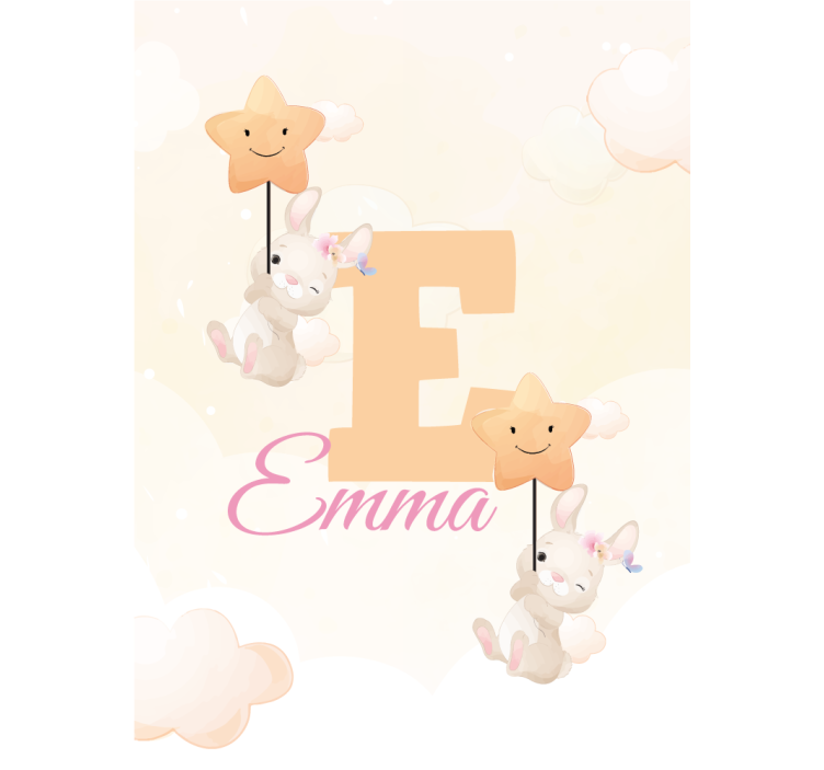 Bunnies with stars with name kids roller blind - TenStickers