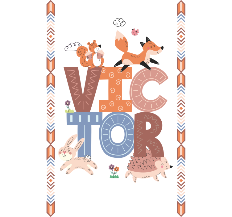 Forest animals with name kids roller blind - TenStickers