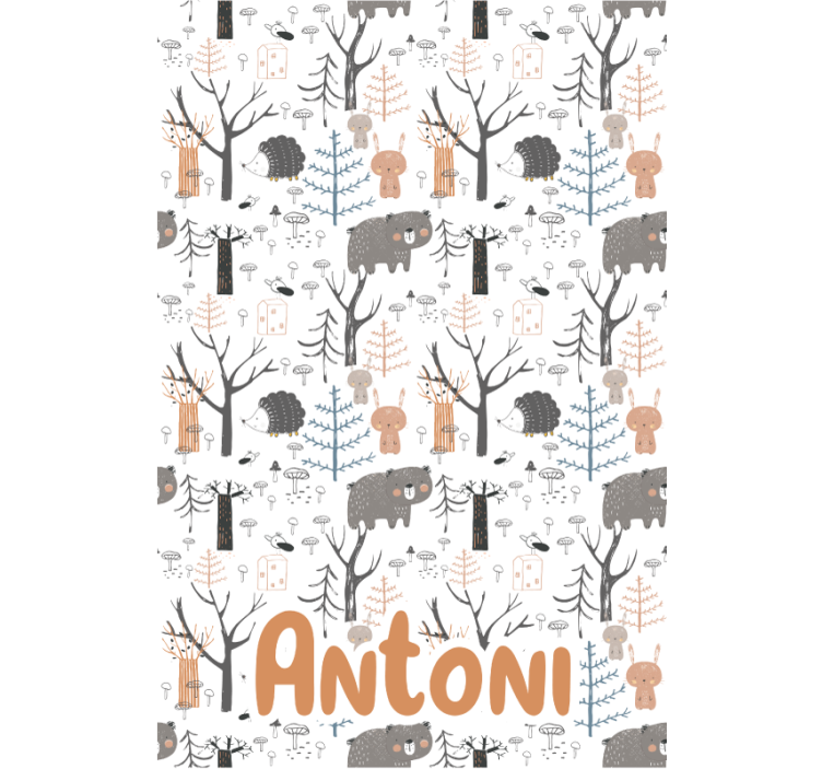 Nordic animals with name kids roller blind - TenStickers