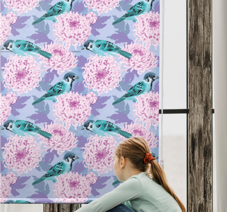 Birds Among Blooms flower roller blind - TenStickers