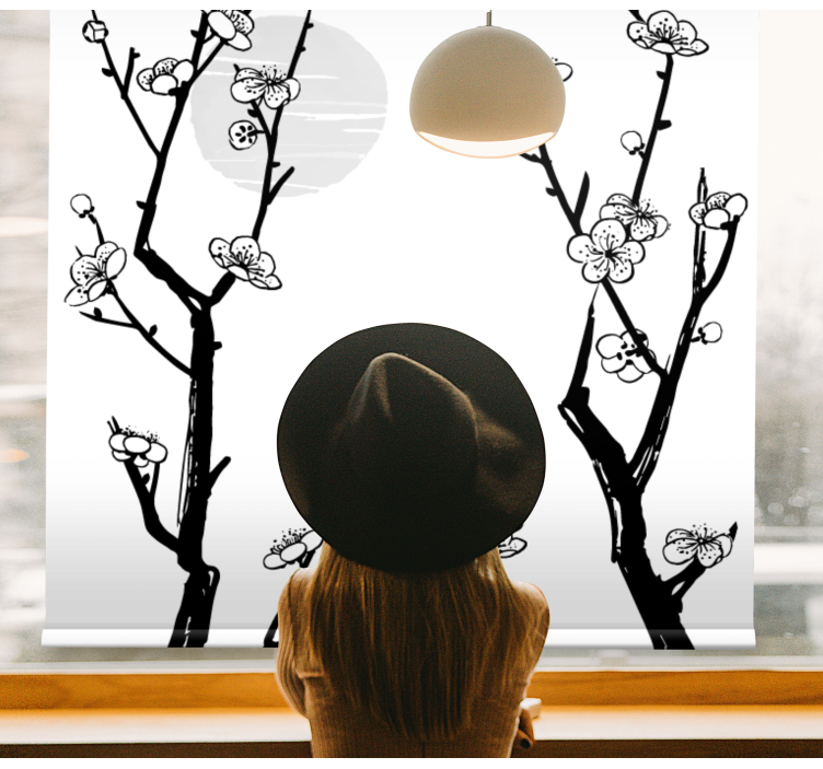 Blossoming Branches Silhouette flower roller blind - TenStickers