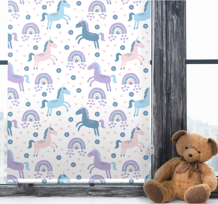 Blue unicorns and rainbows kids roller blind - TenStickers