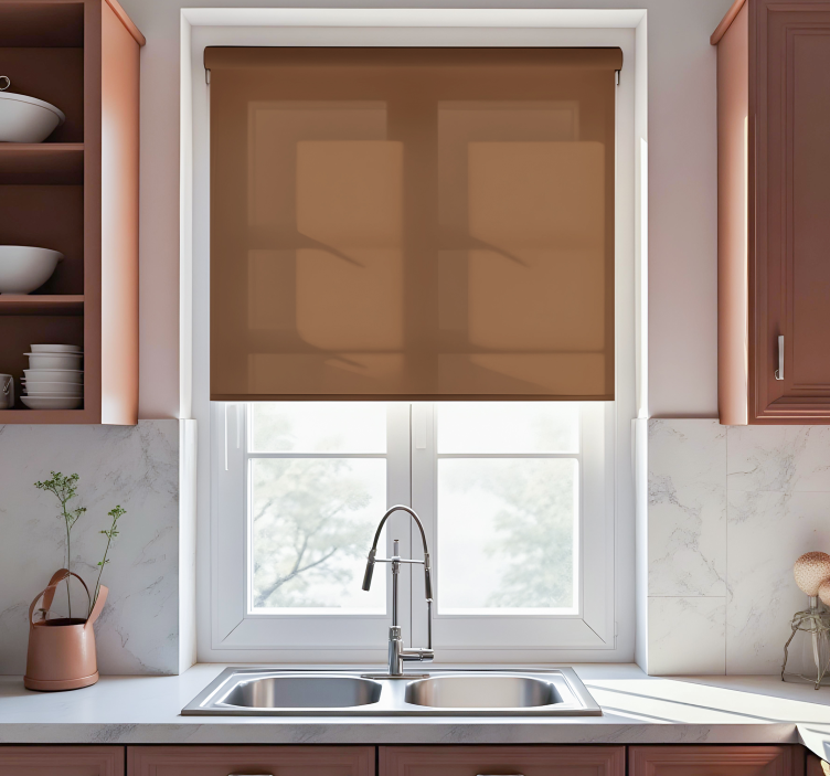 Brown monocolor roller blind for kitchen window - TenStickers
