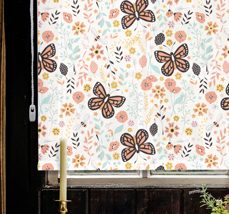 Butterfly Garden Pattern floral roller blind - TenStickers