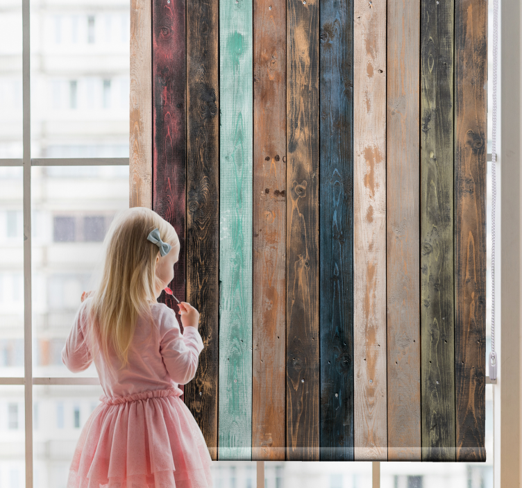 Colorful rustic wooden planks texture roller blind - TenStickers
