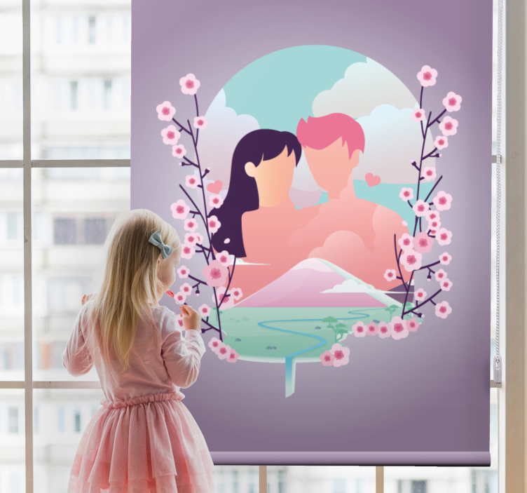 Couple Amid Blossoms romantic roller blind - TenStickers