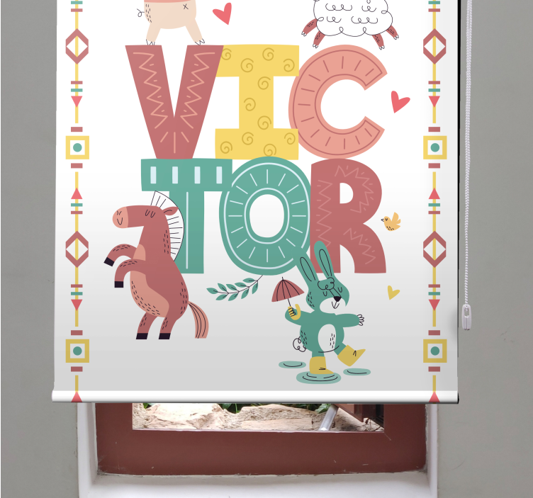 Boho animals with name kids roller blind - TenStickers