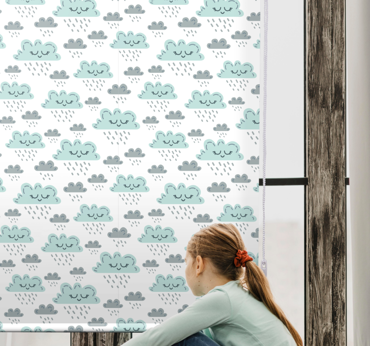 Blue rainy pattern clouds roller blind - TenStickers