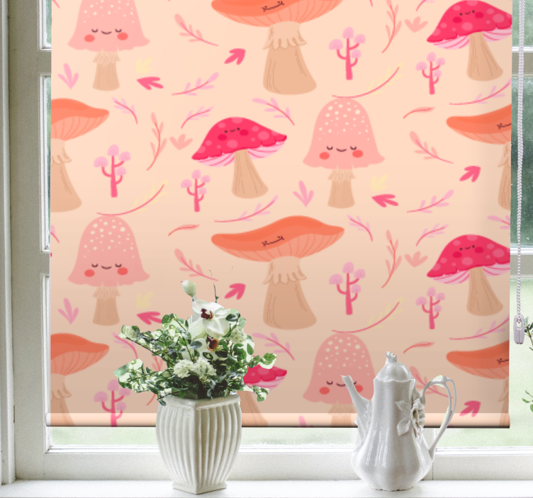 Pink ushroom patterns flowers roller blind - TenStickers