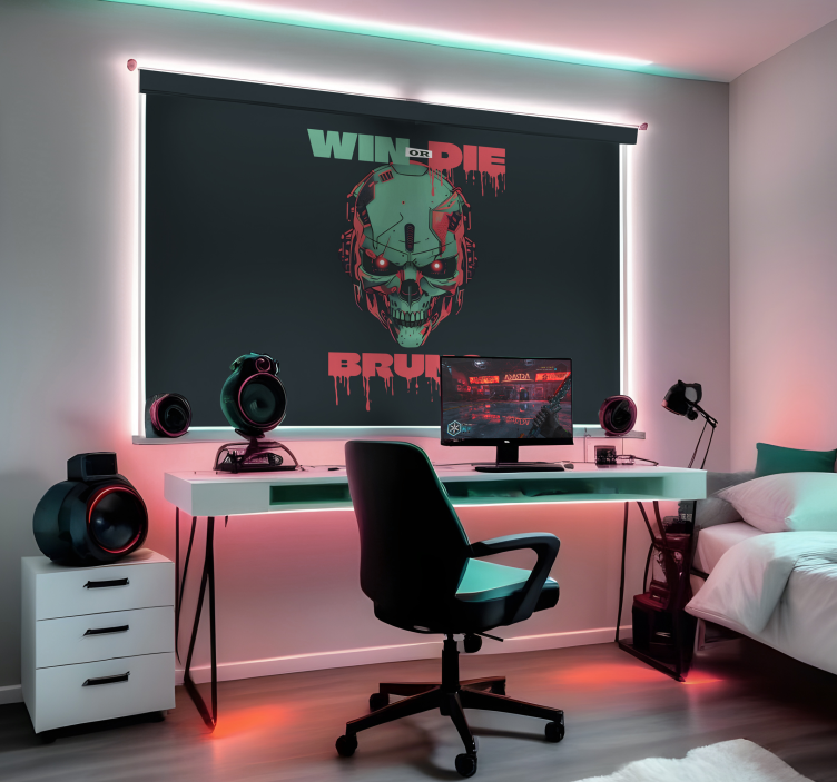Cyber skull with name geek roller blind - TenStickers