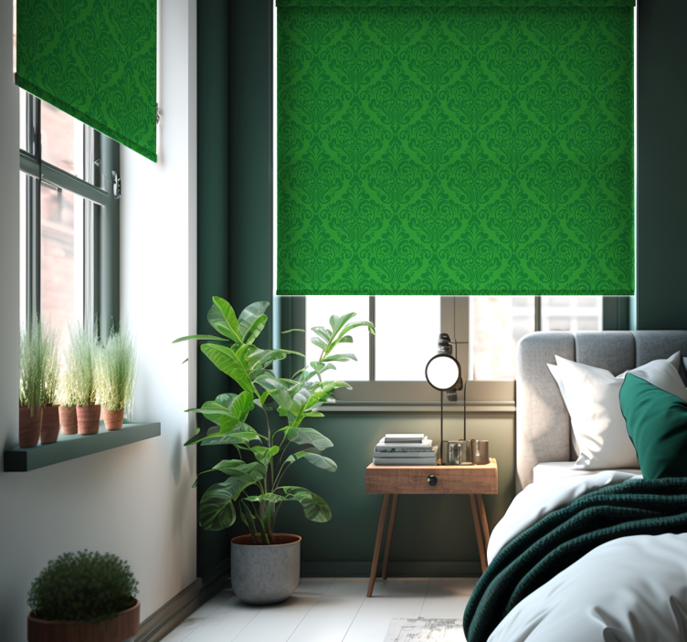 Damask Pattern Green Roller Blind - TenStickers