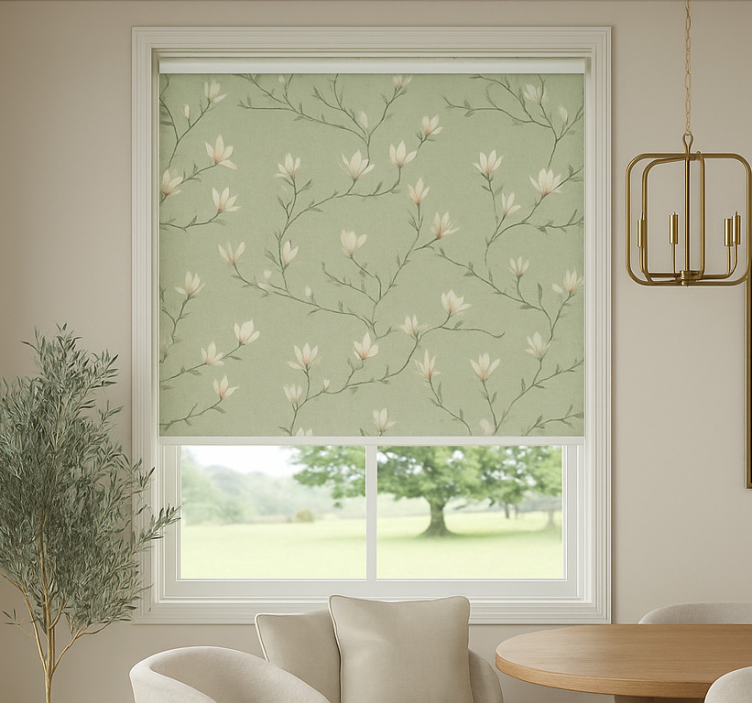 Dining room roller blinds in olive tone blooming branches - TenStickers