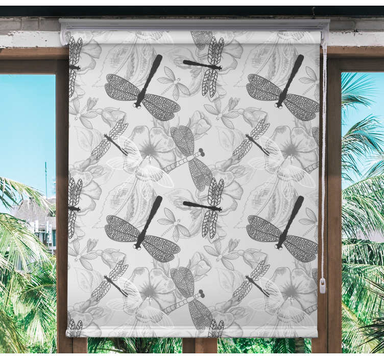 Dragonflies and Flowers flower roller blind - TenStickers