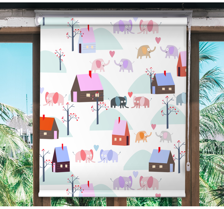 Elephants and houses kids roller blind - TenStickers