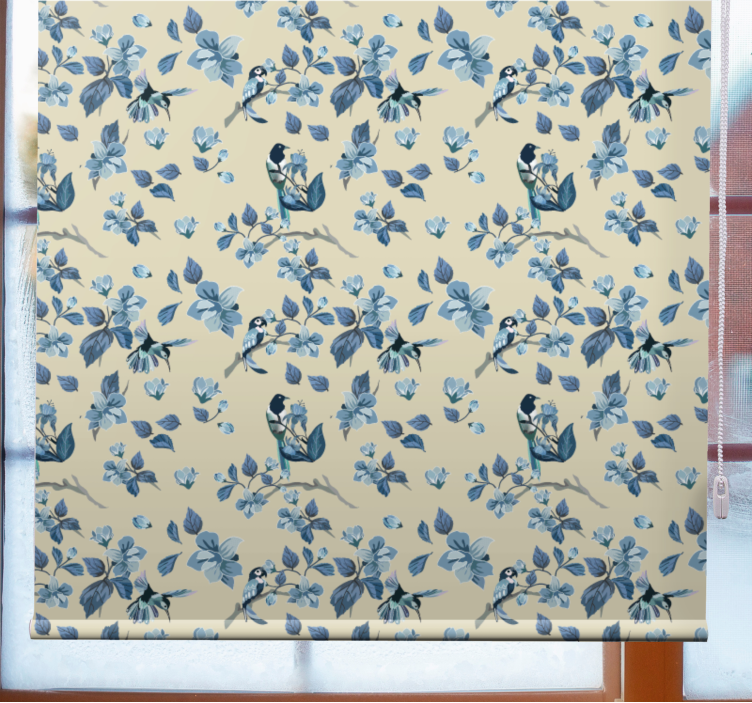 Blue birds and leaves flower roller blind - TenStickers