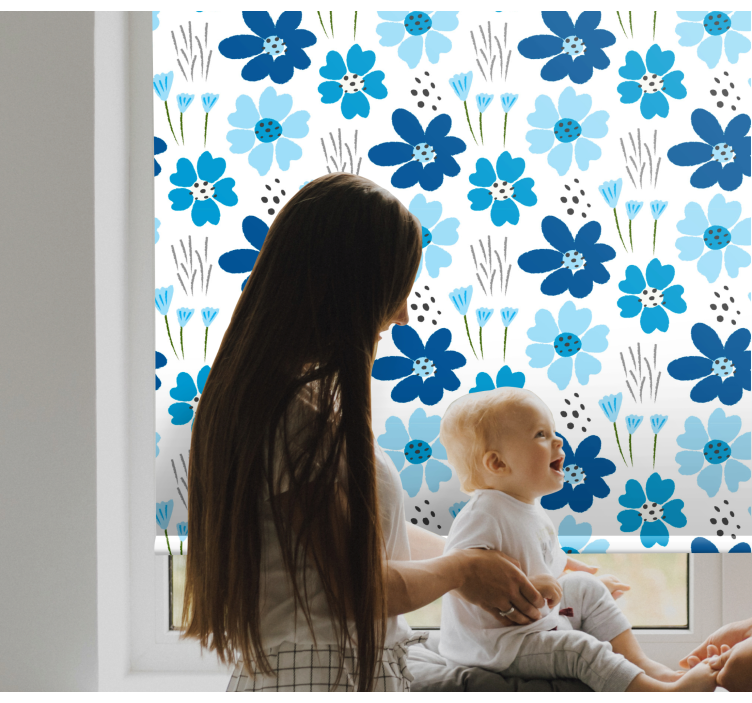 Blue simple pattern flower roller blind - TenStickers